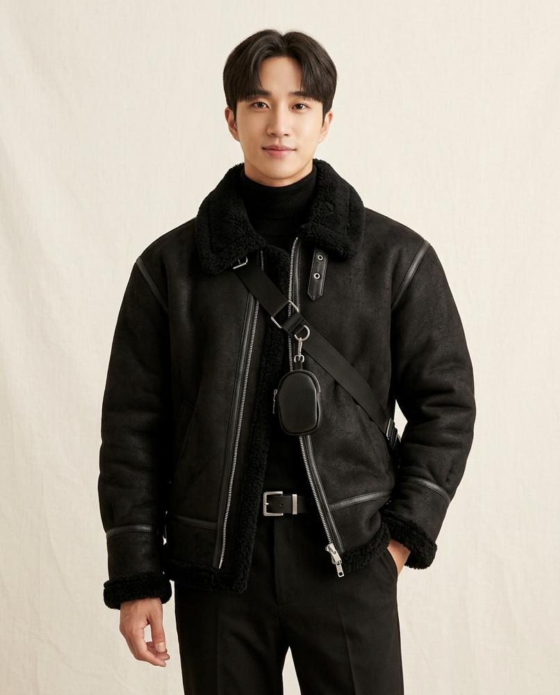 Lands Fashion - Zaful | Shearling-Trim Zip-Up Jacket Men