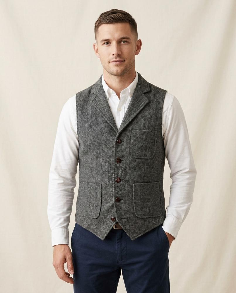 Lands Fashion - Momen | Herringbone Notched Lapel Vest Men