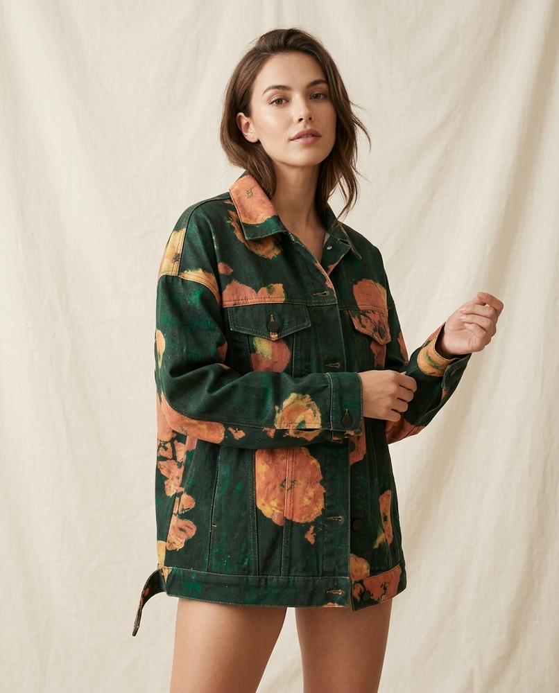 Lands Fashion - Tunas | Floral-Print Oversized Denim Jacket Women