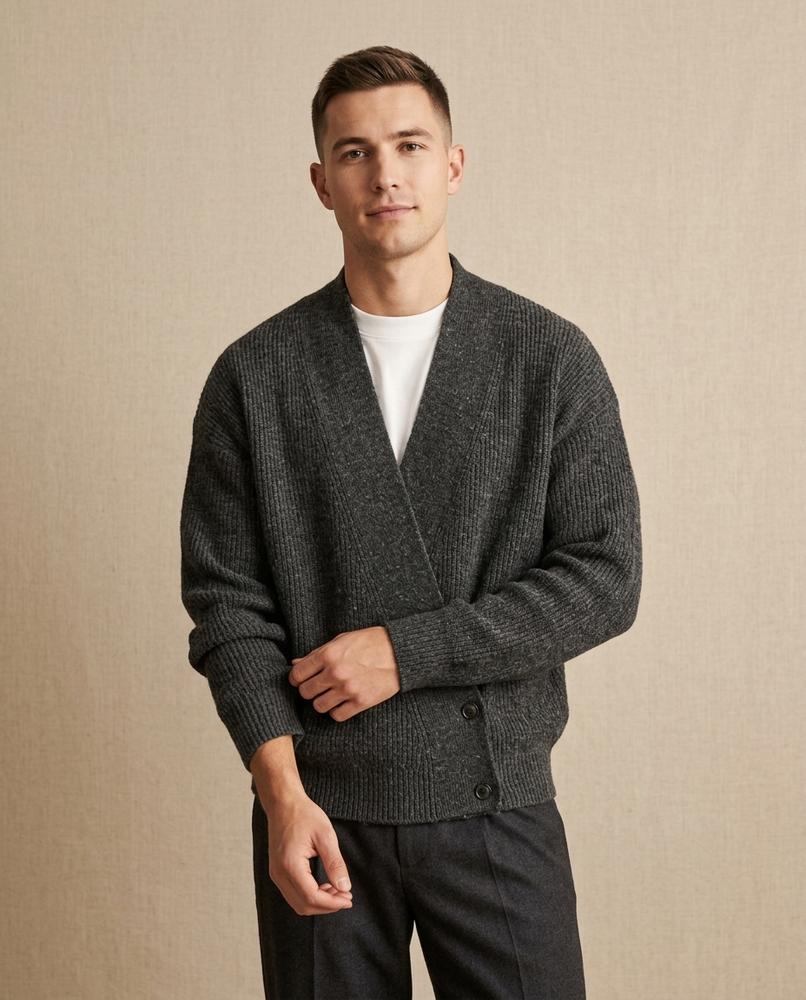 Lands Fashion - Lutot | Rib-Knit Asymmetrical Knit Cardigan Men