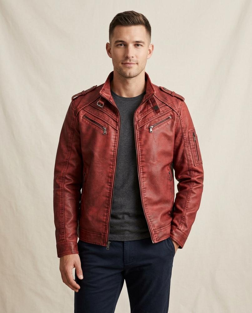 Lands Fashion - Lizal | Stand-Collar Washed Leather Jacket Men