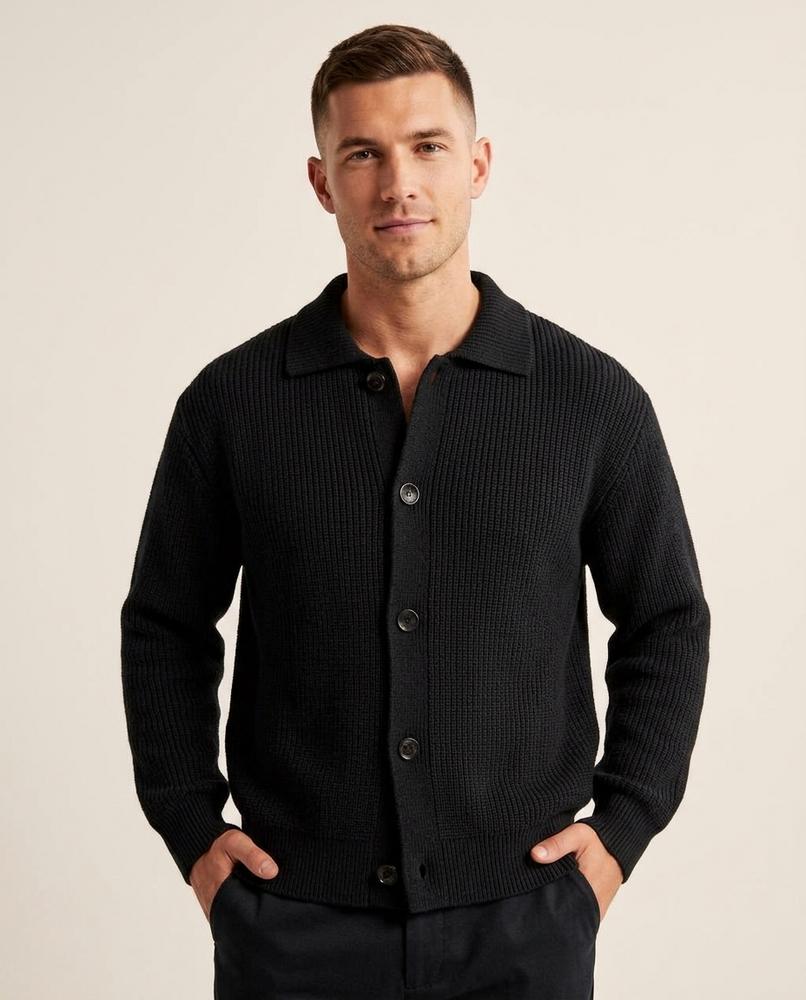 Lands Fashion - Tolen | Collared Rib-Knit Knit Cardigan Men