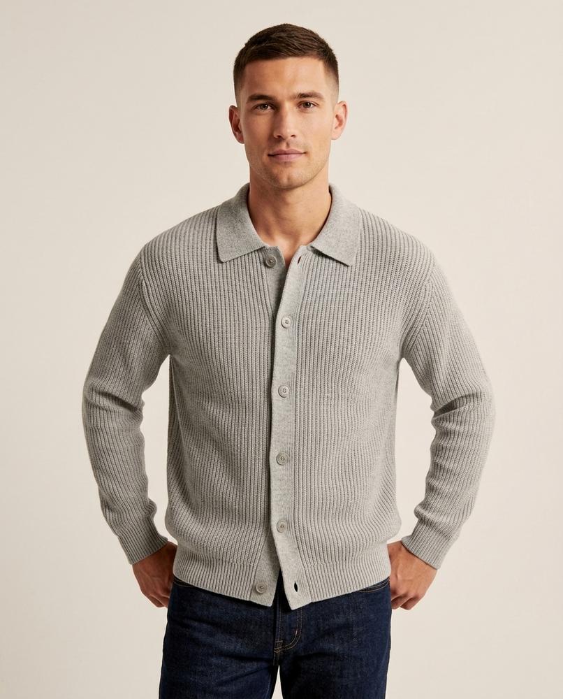 Lands Fashion - Tolen | Collared Rib-Knit Knit Cardigan Men