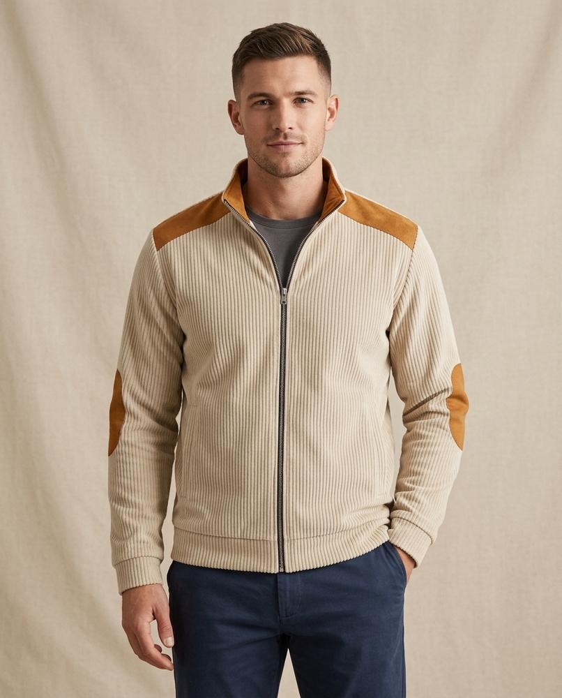 Lands Fashion - Remev | Ribbed Suede-Patched Jacket Men