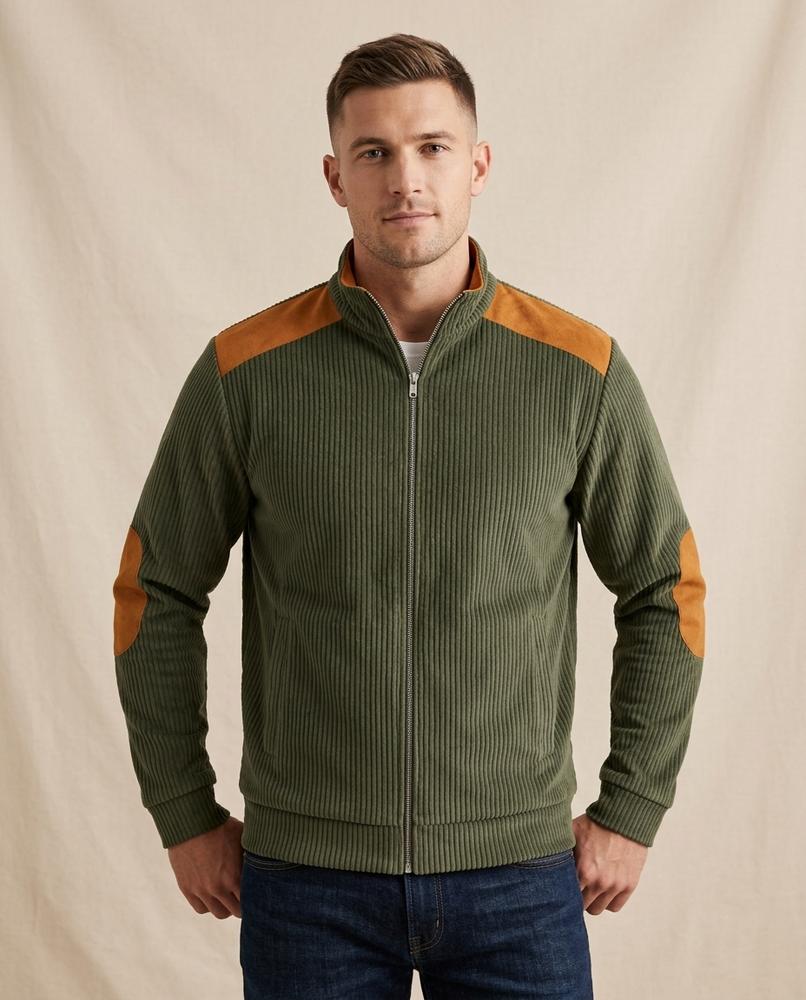 Lands Fashion - Remev | Ribbed Suede-Patched Jacket Men