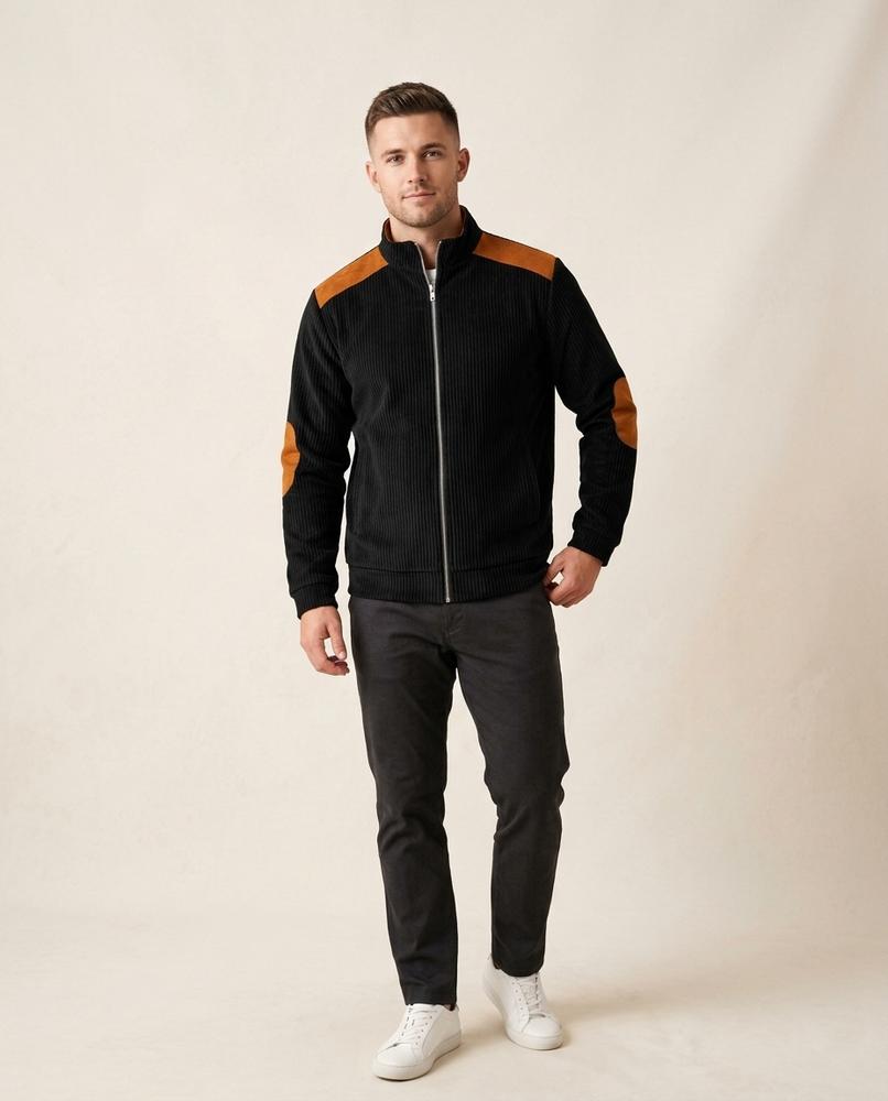 Lands Fashion - Remev | Ribbed Suede-Patched Jacket Men