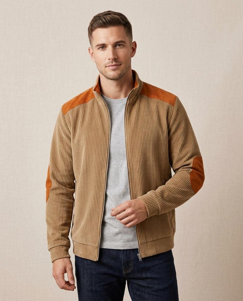 Lands Fashion - Remev | Ribbed Suede-Patched Jacket Men