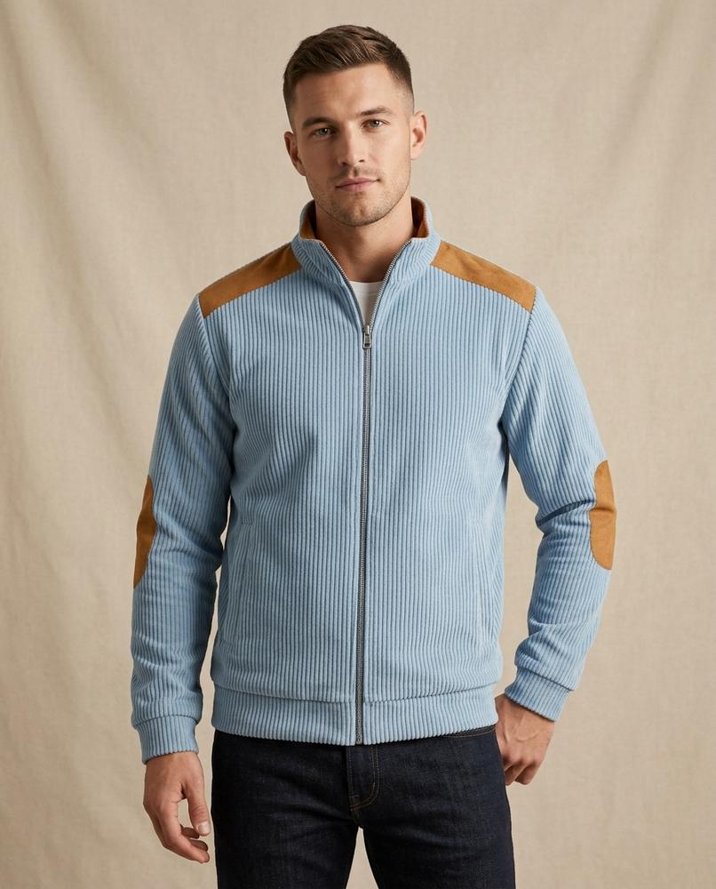 Lands Fashion - Remev | Ribbed Suede-Patched Jacket Men