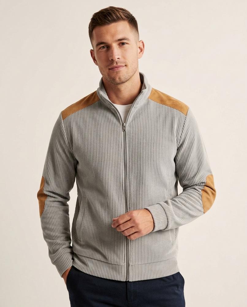 Lands Fashion - Remev | Ribbed Suede-Patched Jacket Men