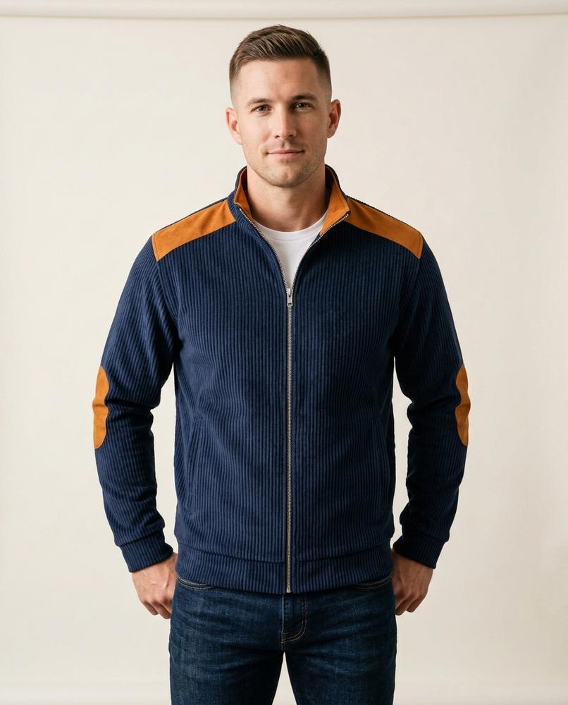 Lands Fashion - Remev | Ribbed Suede-Patched Jacket Men