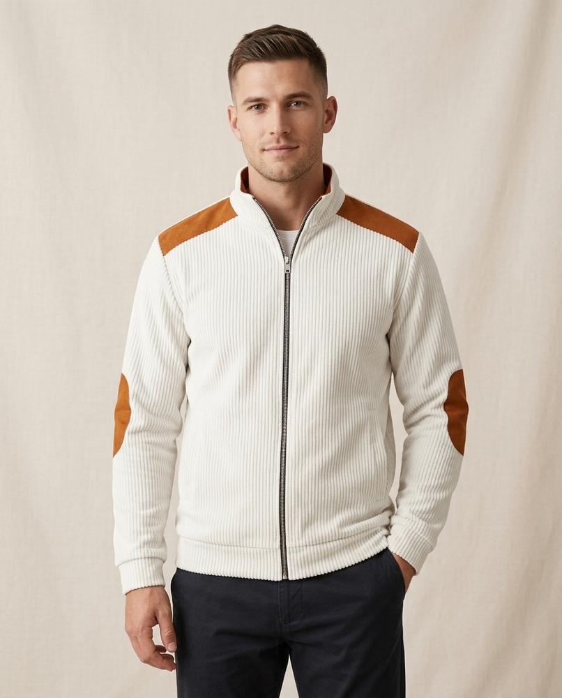 Lands Fashion - Remev | Ribbed Suede-Patched Jacket Men