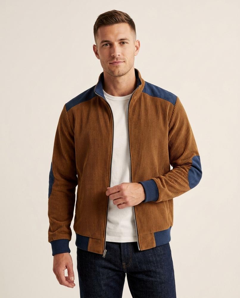 Lands Fashion - Remev | Ribbed Suede-Patched Jacket Men