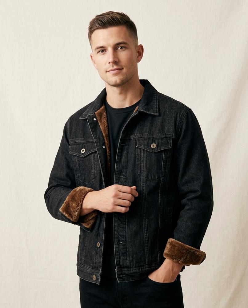 Lands Fashion - Curik | Sherpa-Lined Button-Front Denim Jacket Men