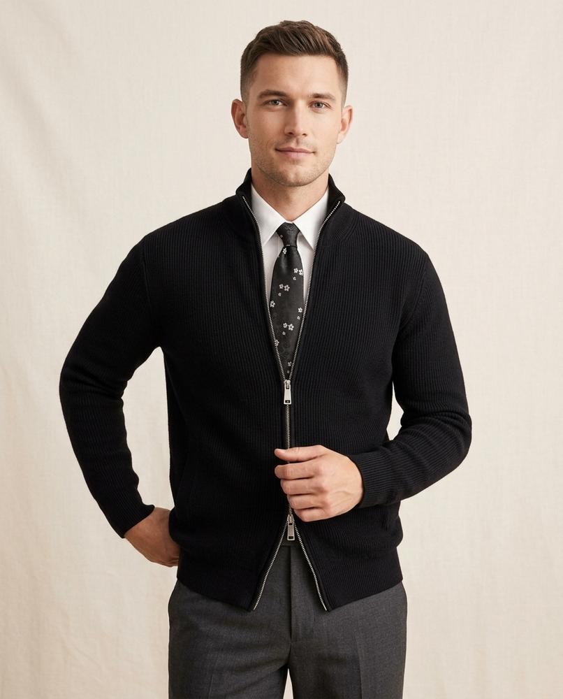 Lands Fashion - Lirov | Ribbed Zip-Up Knit Cardigan Men