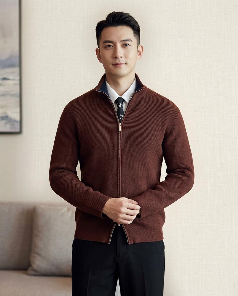 Lands Fashion - Lirov | Ribbed Zip-Up Knit Cardigan Men