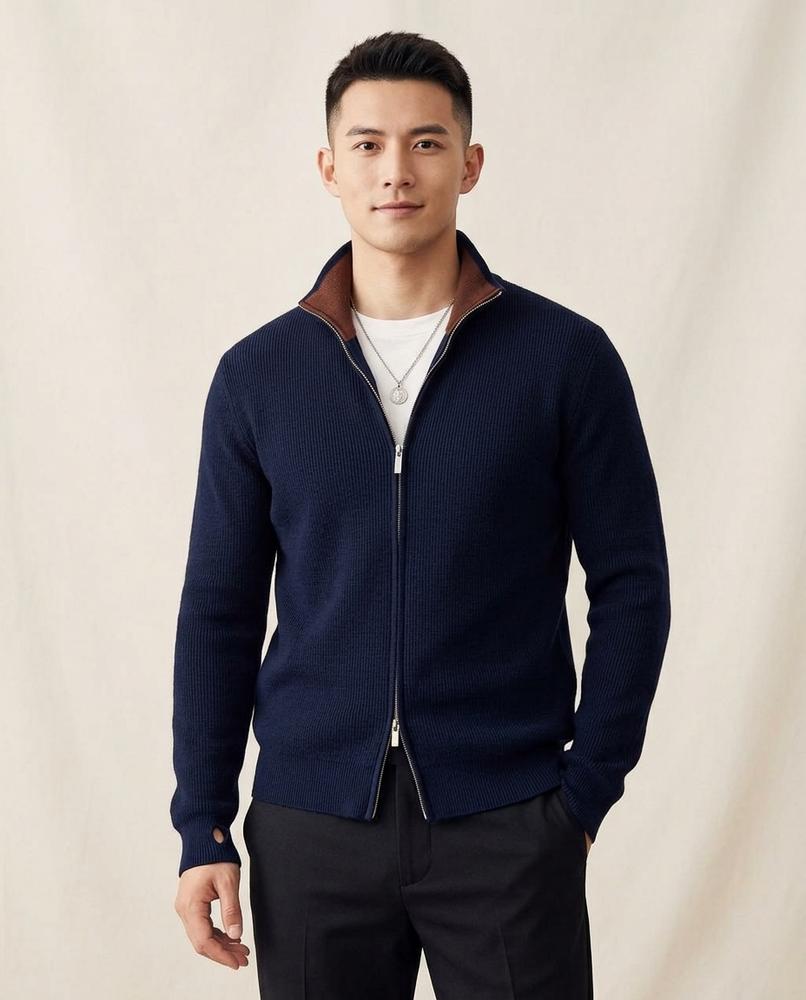 Lands Fashion - Lirov | Ribbed Zip-Up Knit Cardigan Men
