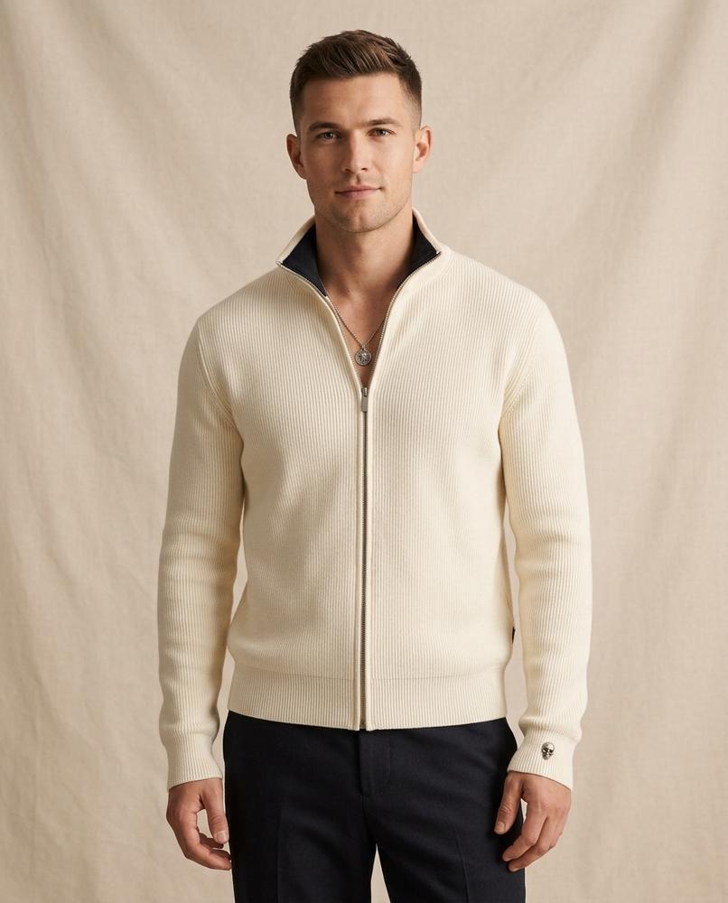 Lands Fashion - Lirov | Ribbed Zip-Up Knit Cardigan Men