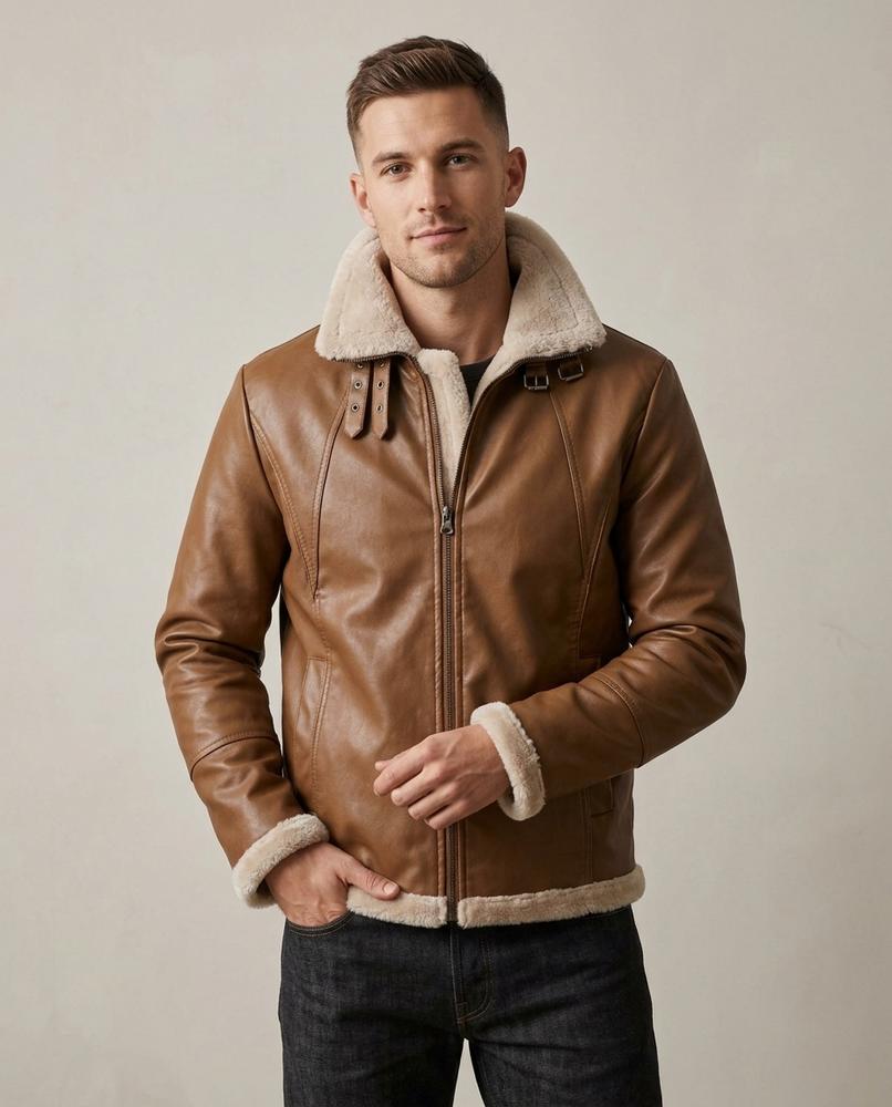 Lands Fashion - Zafod | Shearling-Lined Faux-Leather Jacket Men