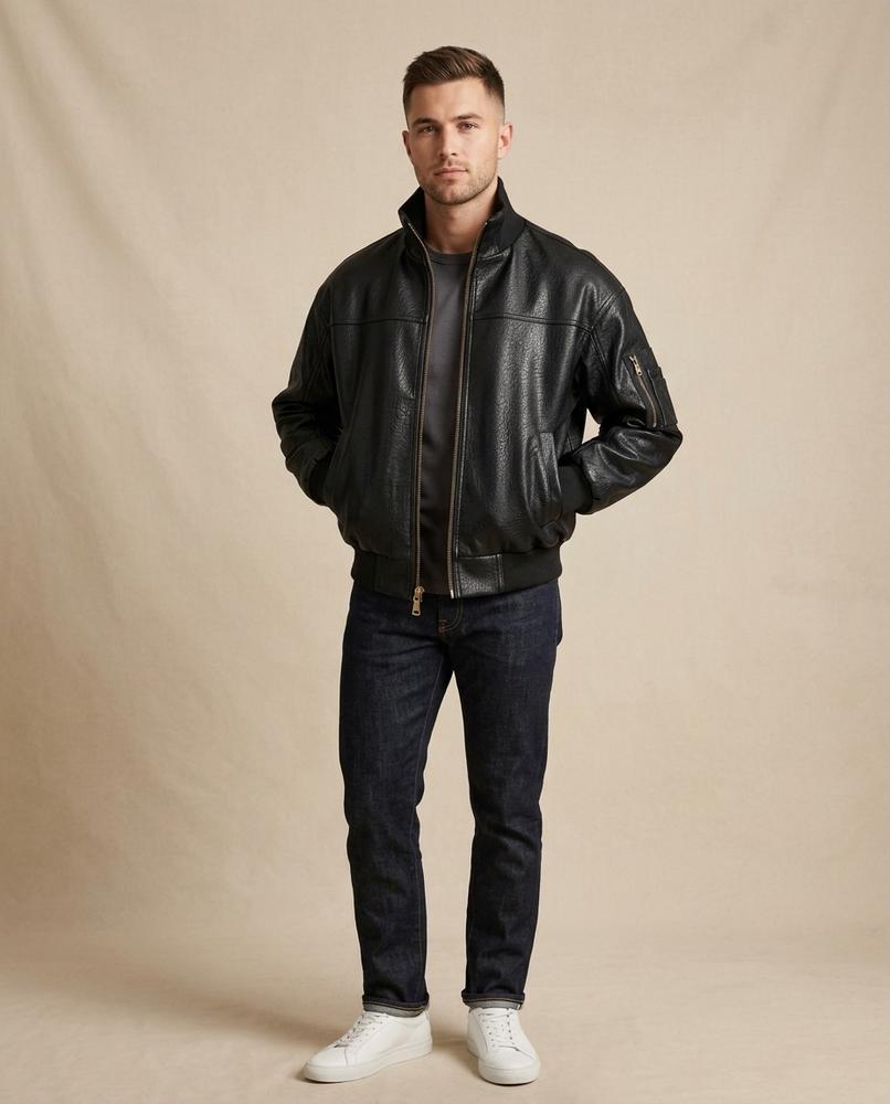 Lands Fashion - Sozed | Textured Zip-Up Leather Jacket Men