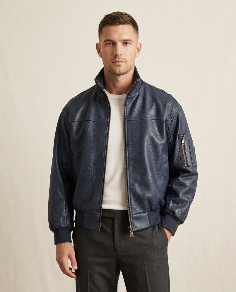 Lands Fashion - Sozed | Textured Zip-Up Leather Jacket Men