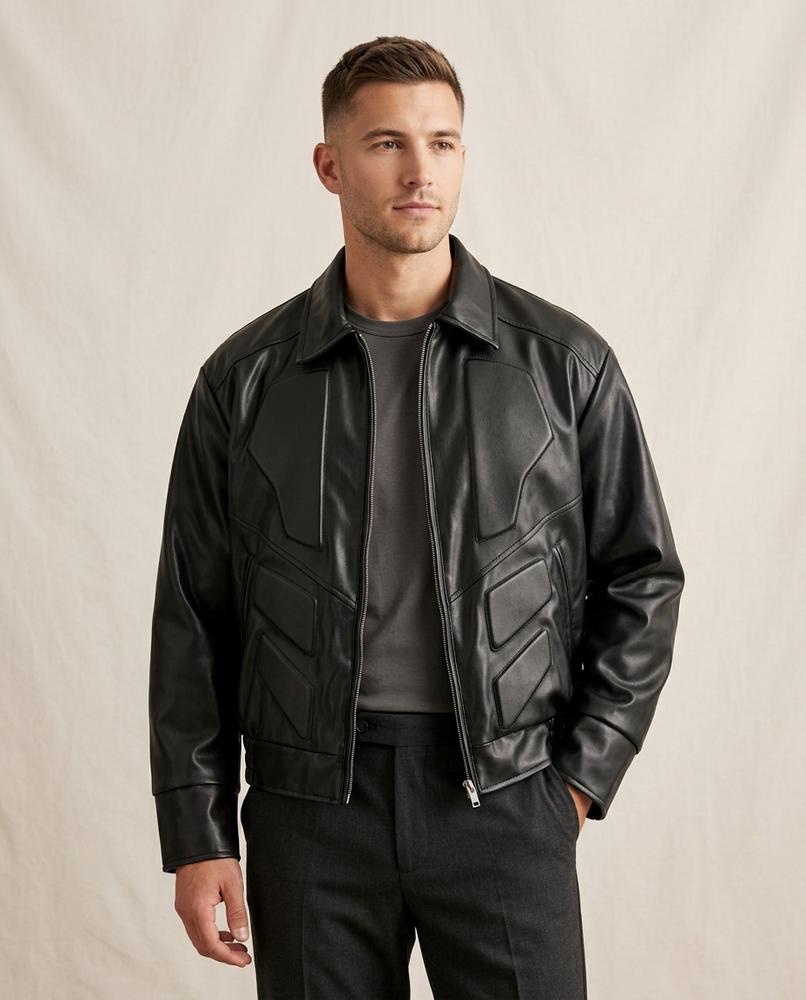 Lands Fashion - Vusor | Paneled Zip-Up Leather Jacket Men