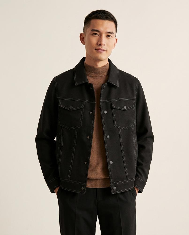 Lands Fashion - Zatel | Contrast-Stitched Button-Front Jacket Men