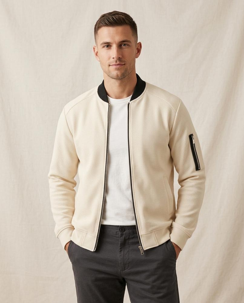 Lands Fashion - Mibat | Waffle-Knit Zip-Up Jacket Men
