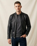 Lands Fashion - Mahet | Band Collar Slim Fit Leather Jacket Men