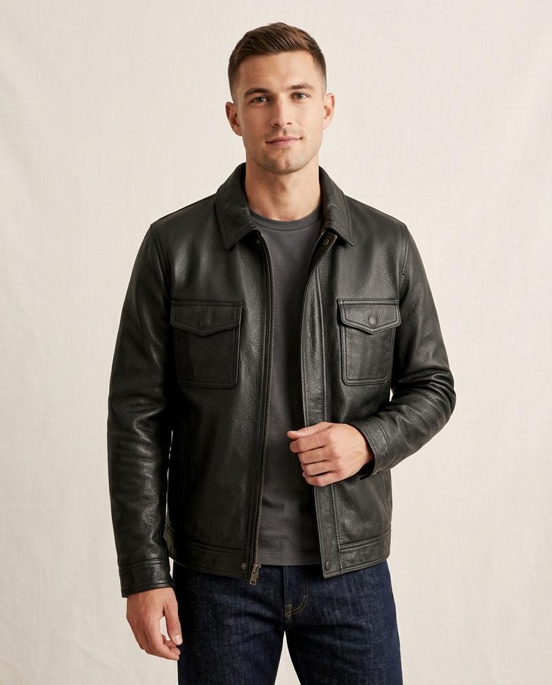 Lands Fashion - Nirak | Grained Zip-Up Leather Jacket Men
