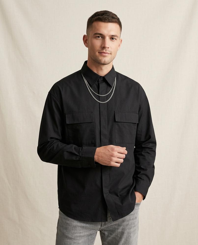 Lands Fashion - Vazem | Loose Fit Pleated Pocket Shirt Men