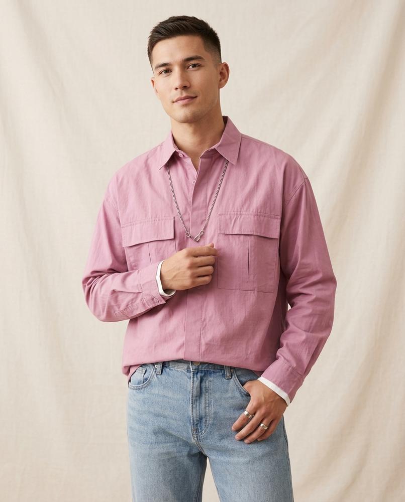 Lands Fashion - Vazem | Loose Fit Pleated Pocket Shirt Men