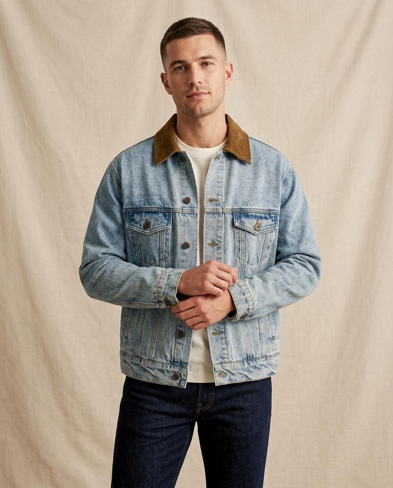 Lands Fashion - Yufak | Contrast Collar Cotton-Lined Denim Jacket Men