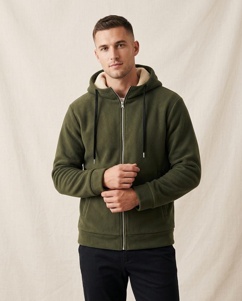 Lands Fashion - Cikot | Sherpa-Lined Zip-Up Hoodie Men