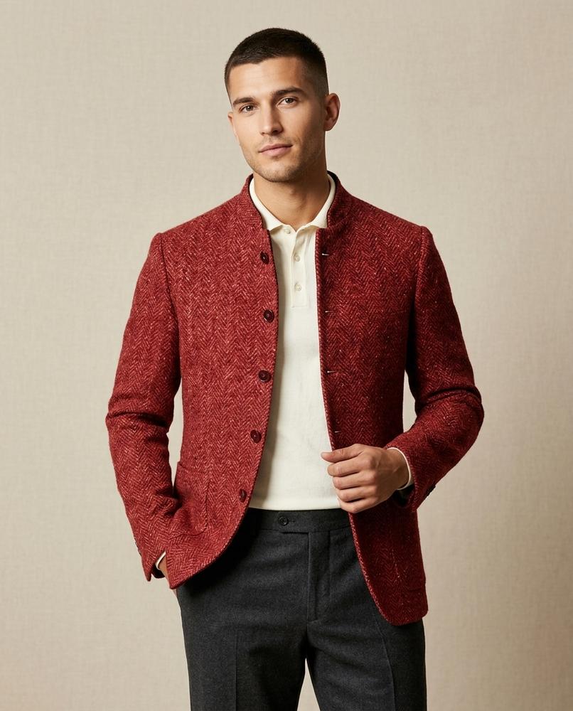 Lands Fashion - Nudam | Stand-Collar Herringbone Jacket Men
