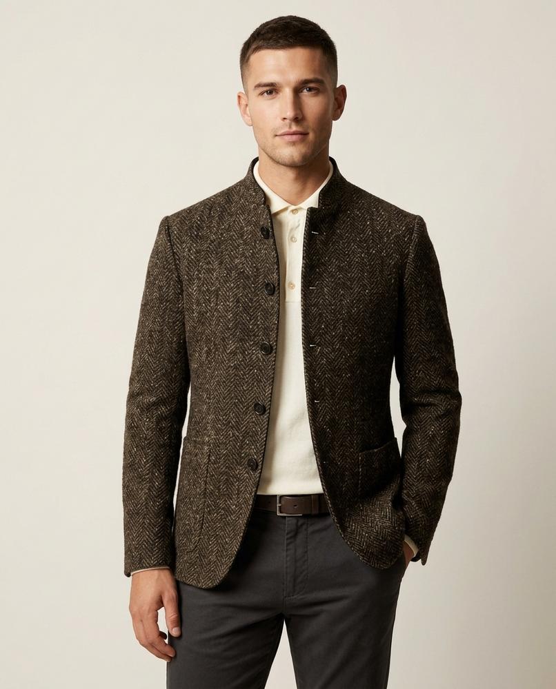 Lands Fashion - Nudam | Stand-Collar Herringbone Jacket Men