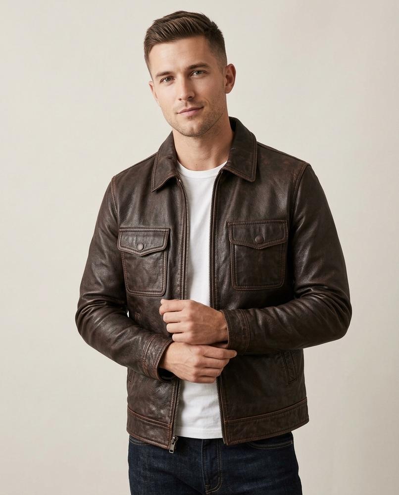 Lands Fashion - Yolun | Faux-Leather Zipped Jacket Men