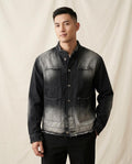 Lands Fashion - Sozus | Washed-Out Frayed-Edge Denim Jacket Men