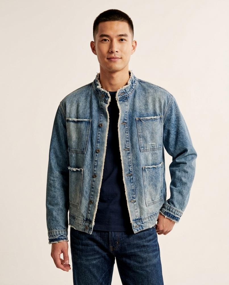 Lands Fashion - Sozus | Washed-Out Frayed-Edge Denim Jacket Men