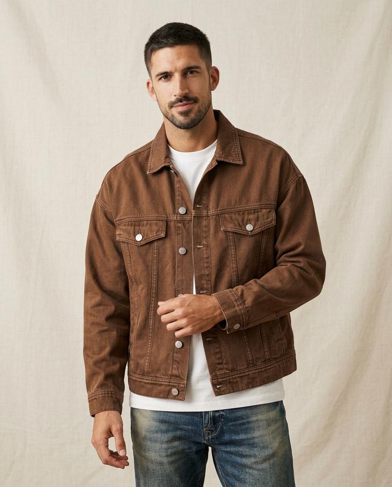 Lands Fashion - Lefok | Button-Front Relaxed Fit Denim Jacket Men