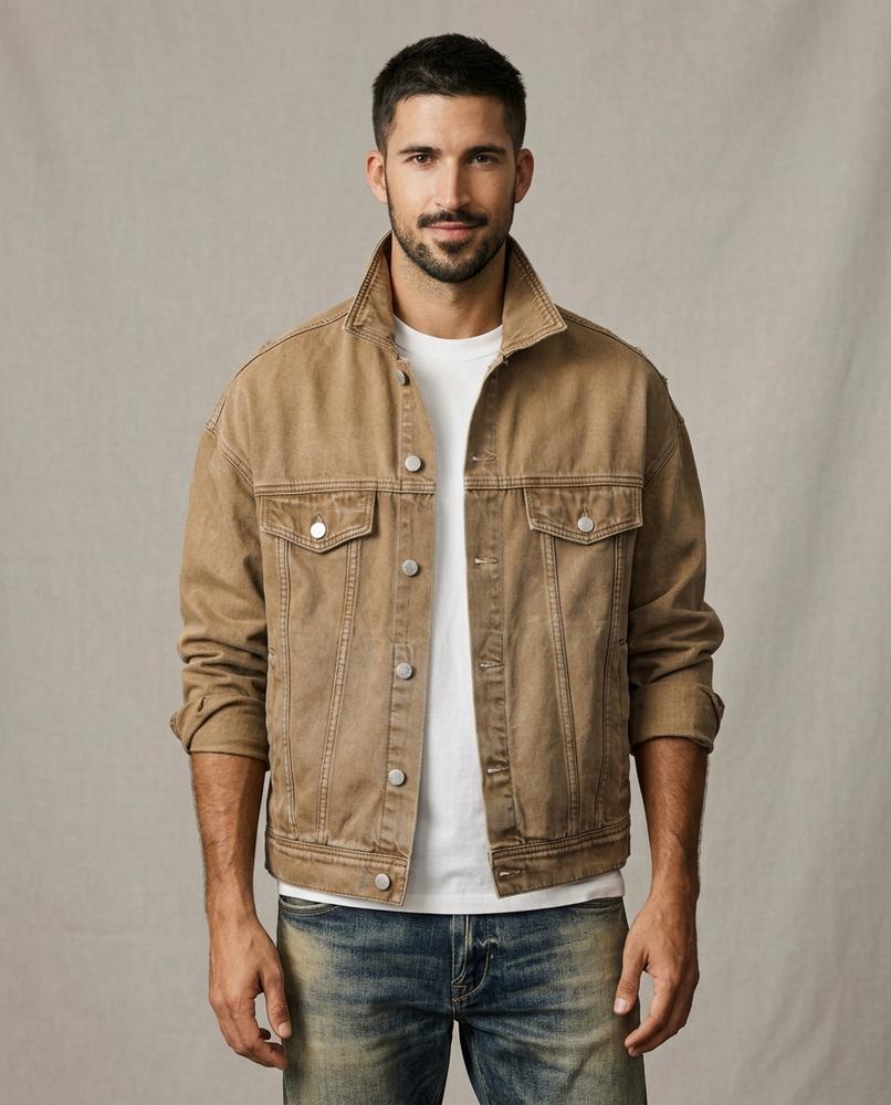 Lands Fashion - Lefok | Button-Front Relaxed Fit Denim Jacket Men