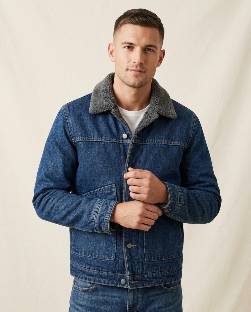 Lands Fashion - Vuhun | Sherpa-Lined Washed Denim Jacket Men