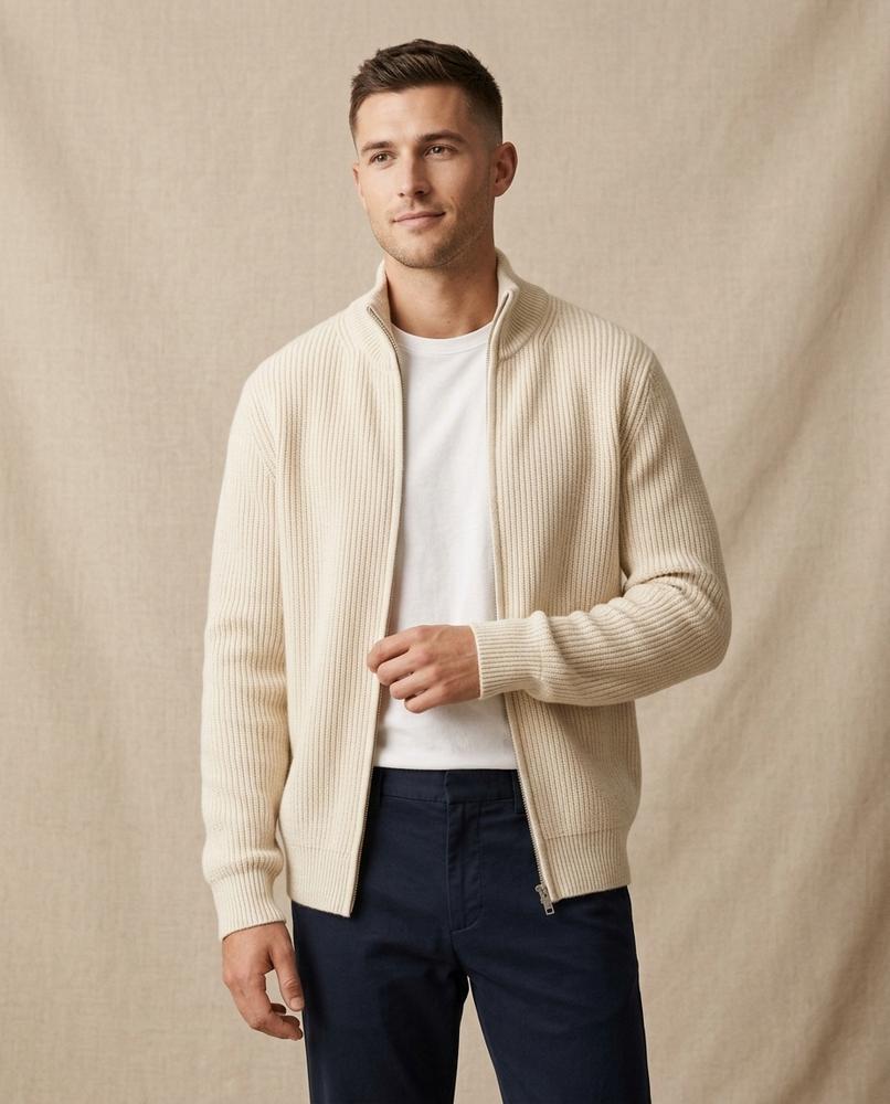 Lands Fashion - Lizan | Ribbed Zip-Up Knit Cardigan Men
