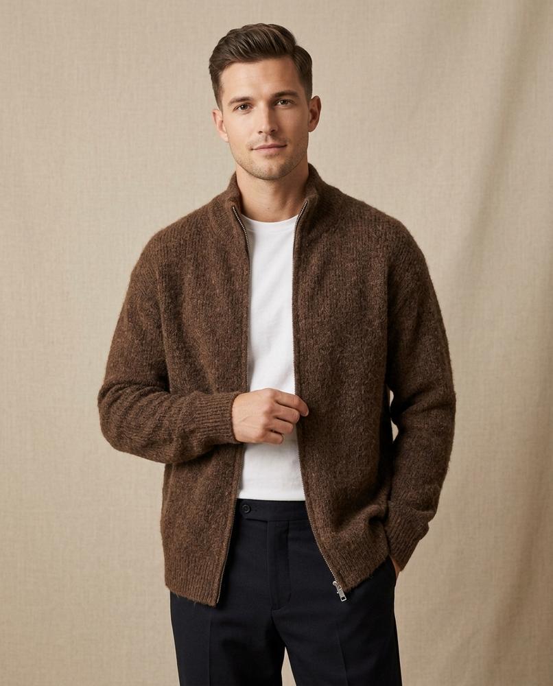 Lands Fashion - Lizan | Ribbed Zip-Up Knit Cardigan Men
