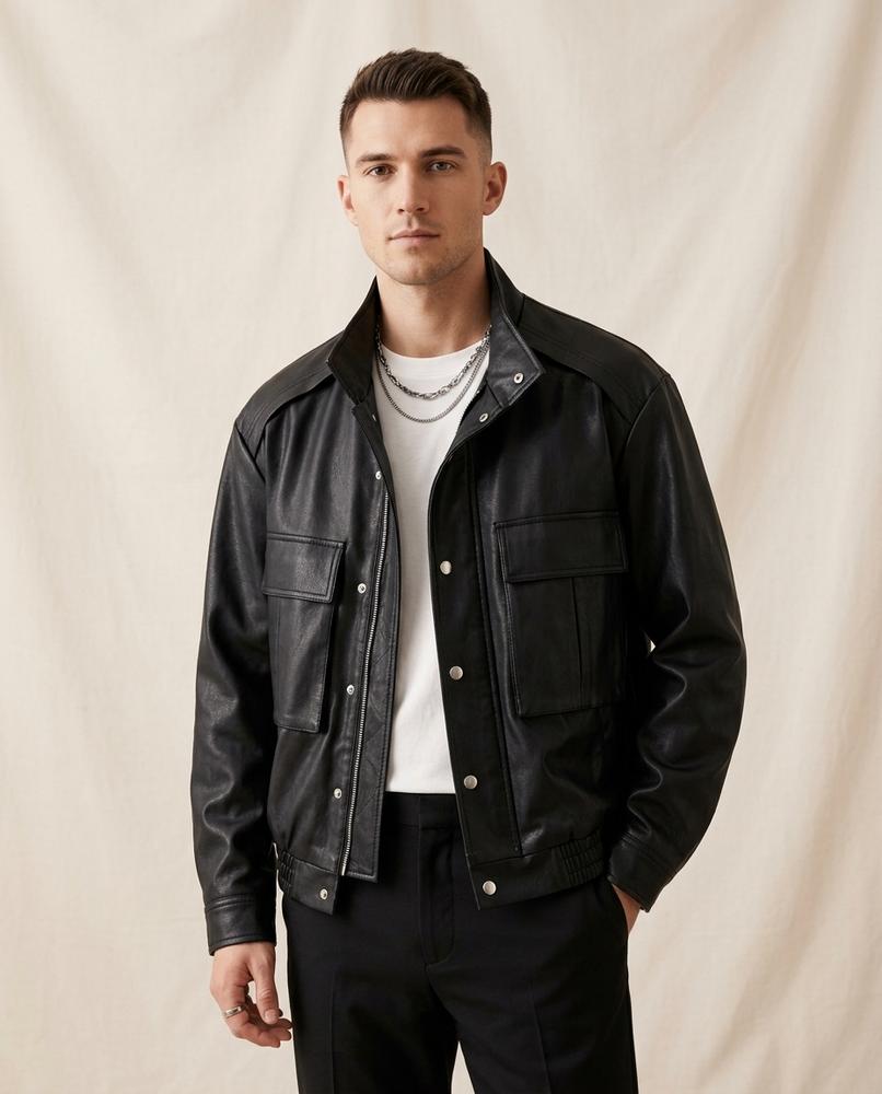 Lands Fashion - Corum | Faux-Leather Utility Jacket Men