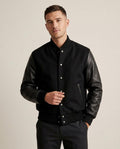Lands Fashion - Vutod | Leather-Sleeved Snap-Button Jacket Men