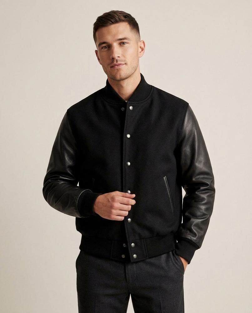 Lands Fashion - Vutod | Leather-Sleeved Snap-Button Jacket Men