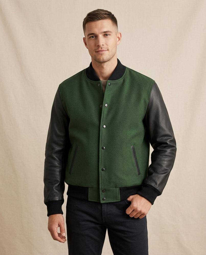 Lands Fashion - Vutod | Leather-Sleeved Snap-Button Jacket Men