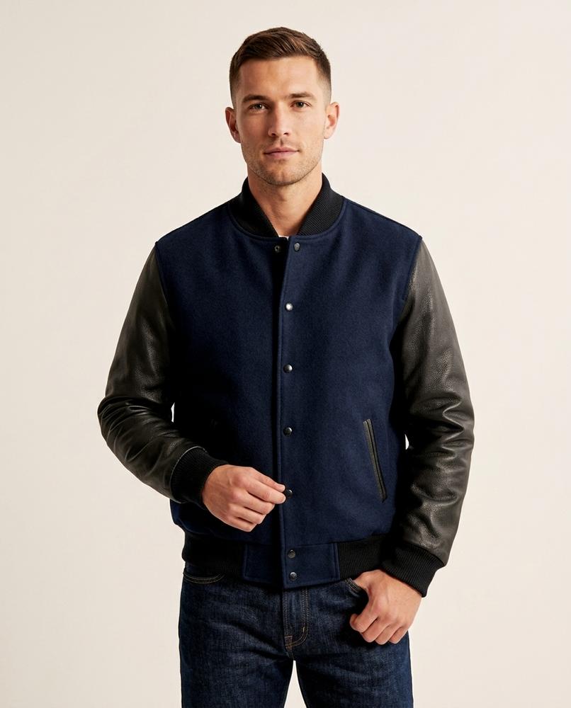 Lands Fashion - Vutod | Leather-Sleeved Snap-Button Jacket Men