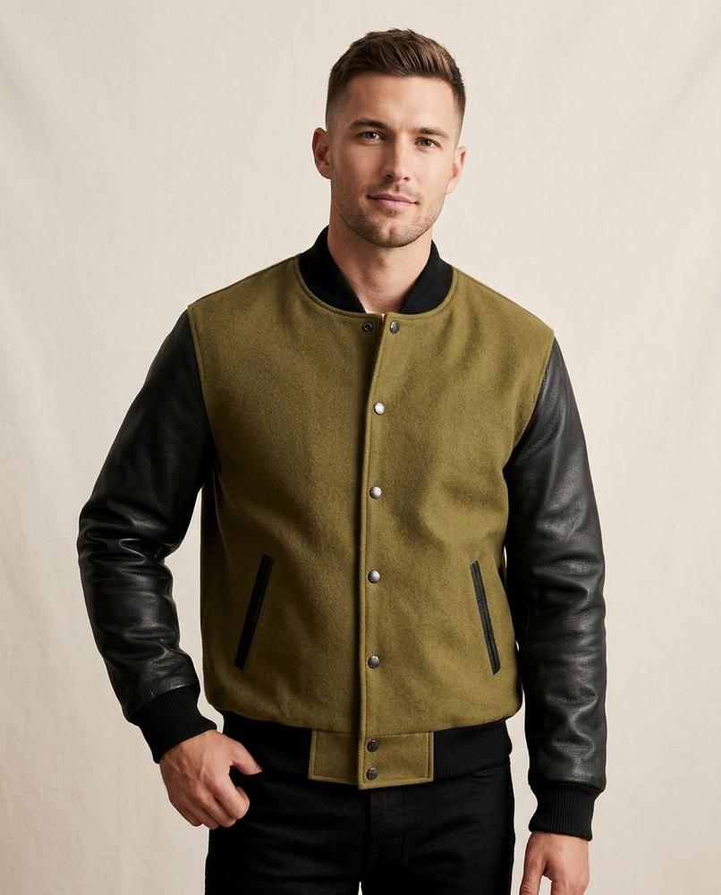 Lands Fashion - Vutod | Leather-Sleeved Snap-Button Jacket Men
