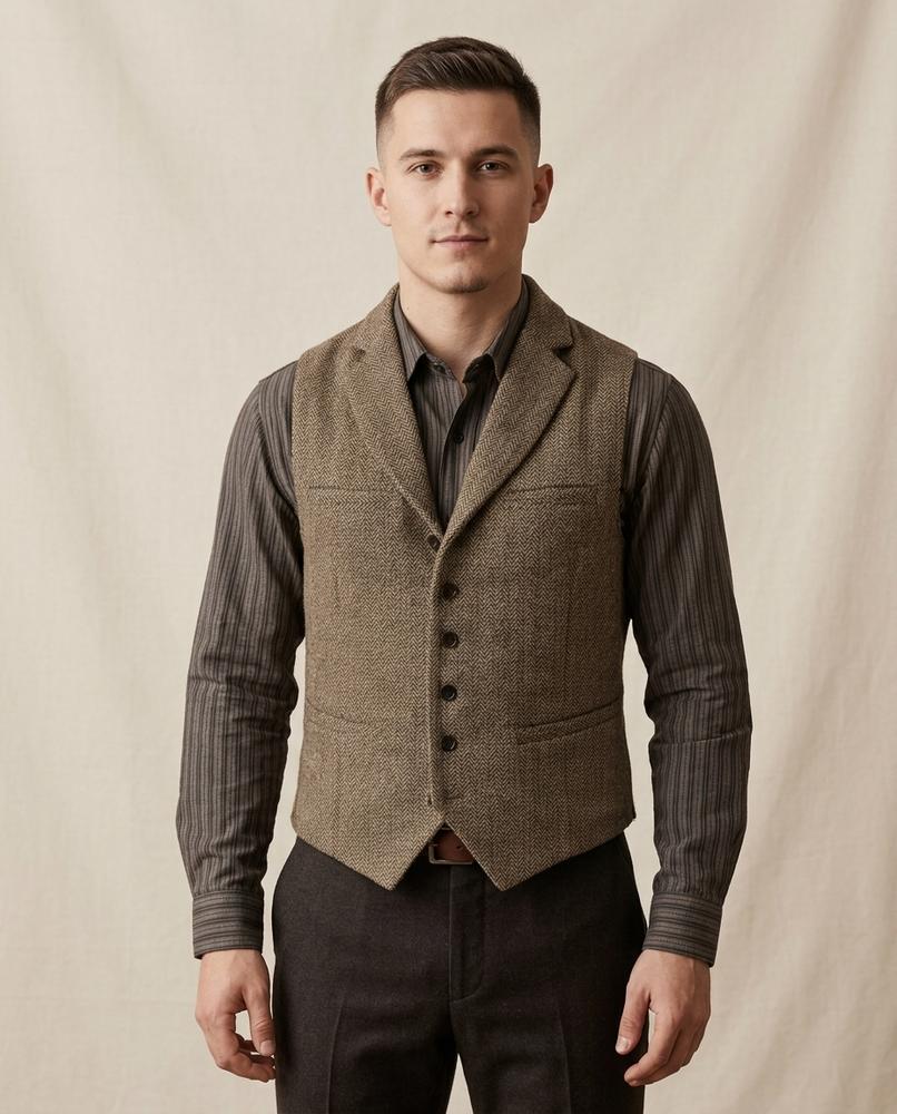 Lands Fashion - Kemin | Herringbone Lapelled Vest Men